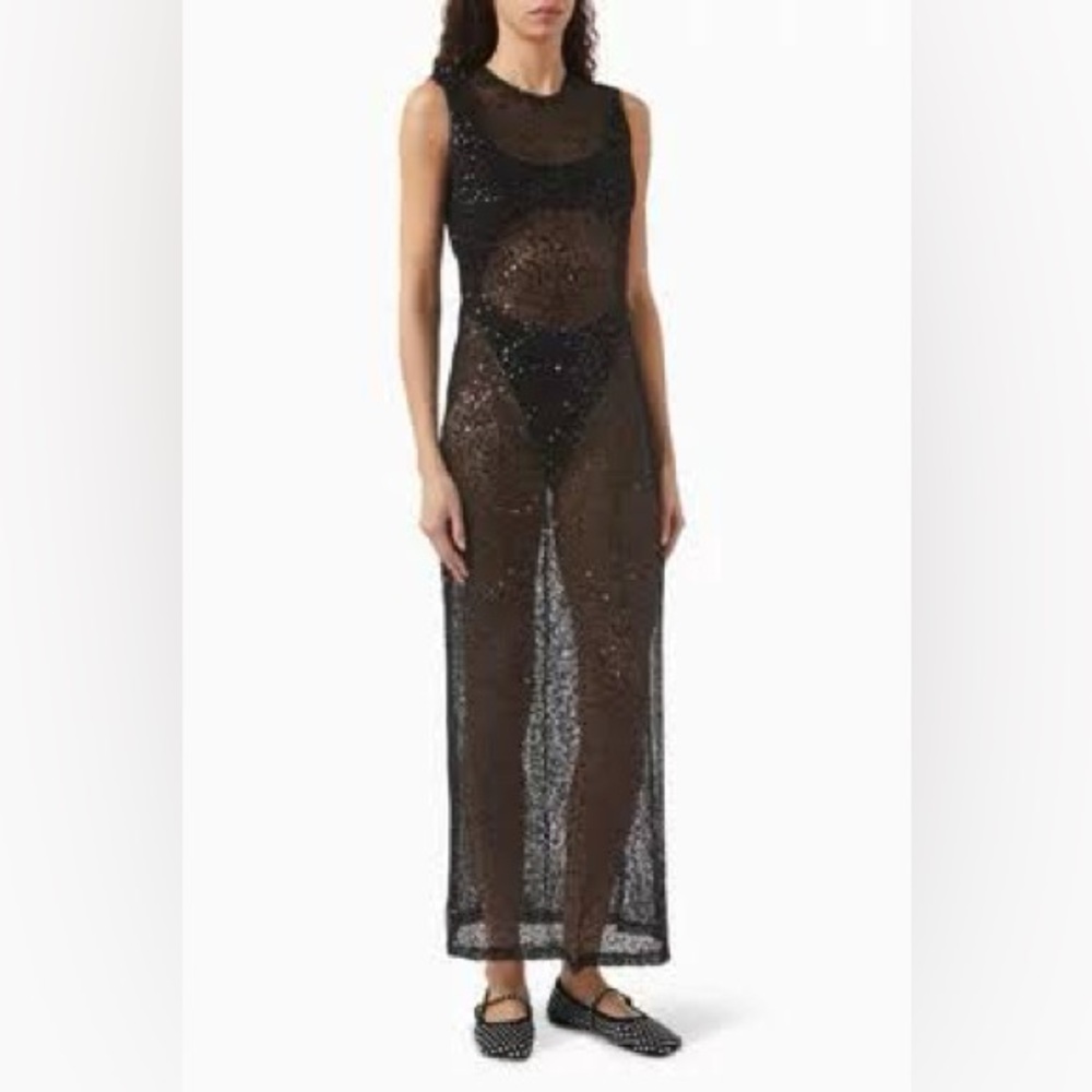 Good American Sequin Crochet Cover-Up Dress in Black